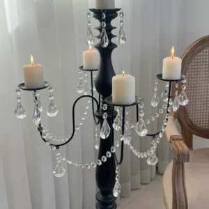 جاشمعی پنج شعله کنارسالنی چوب و فلز با آویز کریستال