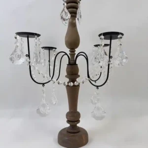 جاشمعی چوبی پنج شعله رومیزی با آویز کریستال