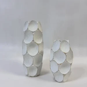 ست گلدان رومیزی دو سایزی پولکی رزین پلی استر رنگ سفید طلایی