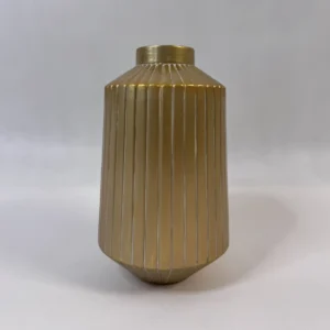 گلدان رومیزی شیاردار طلایی با پتینه ی کرم رزین پلی استر